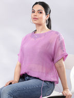 BohoJazz Signature Mul Two Layer Blouson Kimono Top with Motif - Purple | Grocsy