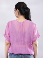 BohoJazz Signature Mul Two Layer Blouson Kimono Top with Motif - Purple | Grocsy