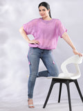 BohoJazz Signature Mul Two Layer Blouson Kimono Top with Motif - Purple | Grocsy