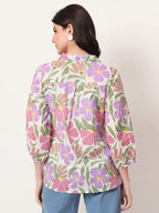 Yufta Multi Cotton Mandarin Collar Shrit Style Top | Grocsy
