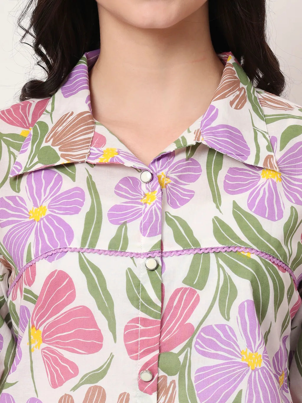 Yufta Multi Cotton Mandarin Collar Shrit Style Top | Grocsy