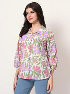 Yufta Multi Cotton Mandarin Collar Shrit Style Top | Grocsy