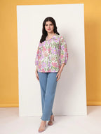 Yufta Multi Cotton Mandarin Collar Shrit Style Top | Grocsy