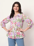 Yufta Multi Cotton Mandarin Collar Shrit Style Top | Grocsy