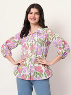 Yufta Multi Cotton Mandarin Collar Shrit Style Top | Grocsy