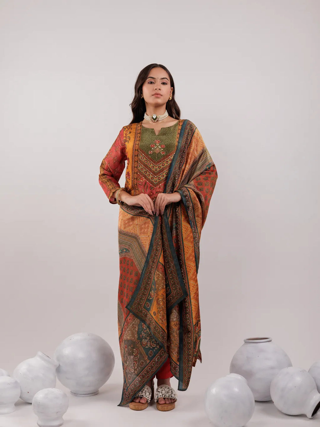 Yufta Multi Pure Shimmer Tissue With Pure Viscose Trouser And Shimmer Dupatta | Grocsy