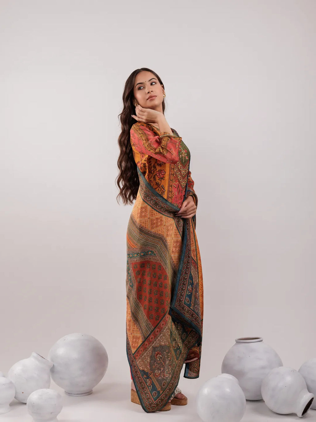 Yufta Multi Pure Shimmer Tissue With Pure Viscose Trouser And Shimmer Dupatta | Grocsy