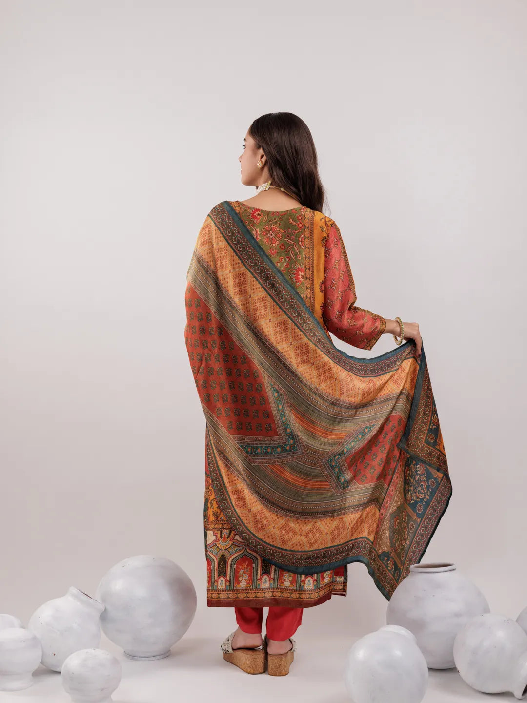 Yufta Multi Pure Shimmer Tissue With Pure Viscose Trouser And Shimmer Dupatta | Grocsy