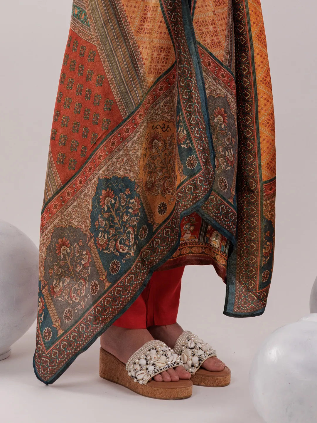 Yufta Multi Pure Shimmer Tissue With Pure Viscose Trouser And Shimmer Dupatta | Grocsy