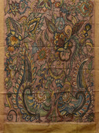 Multicolor Kalamkari Hand Painted Cotton Silk Handloom Saree With Exotic Floral and Peacocks Pallu Design - Global Threads | Grocsy