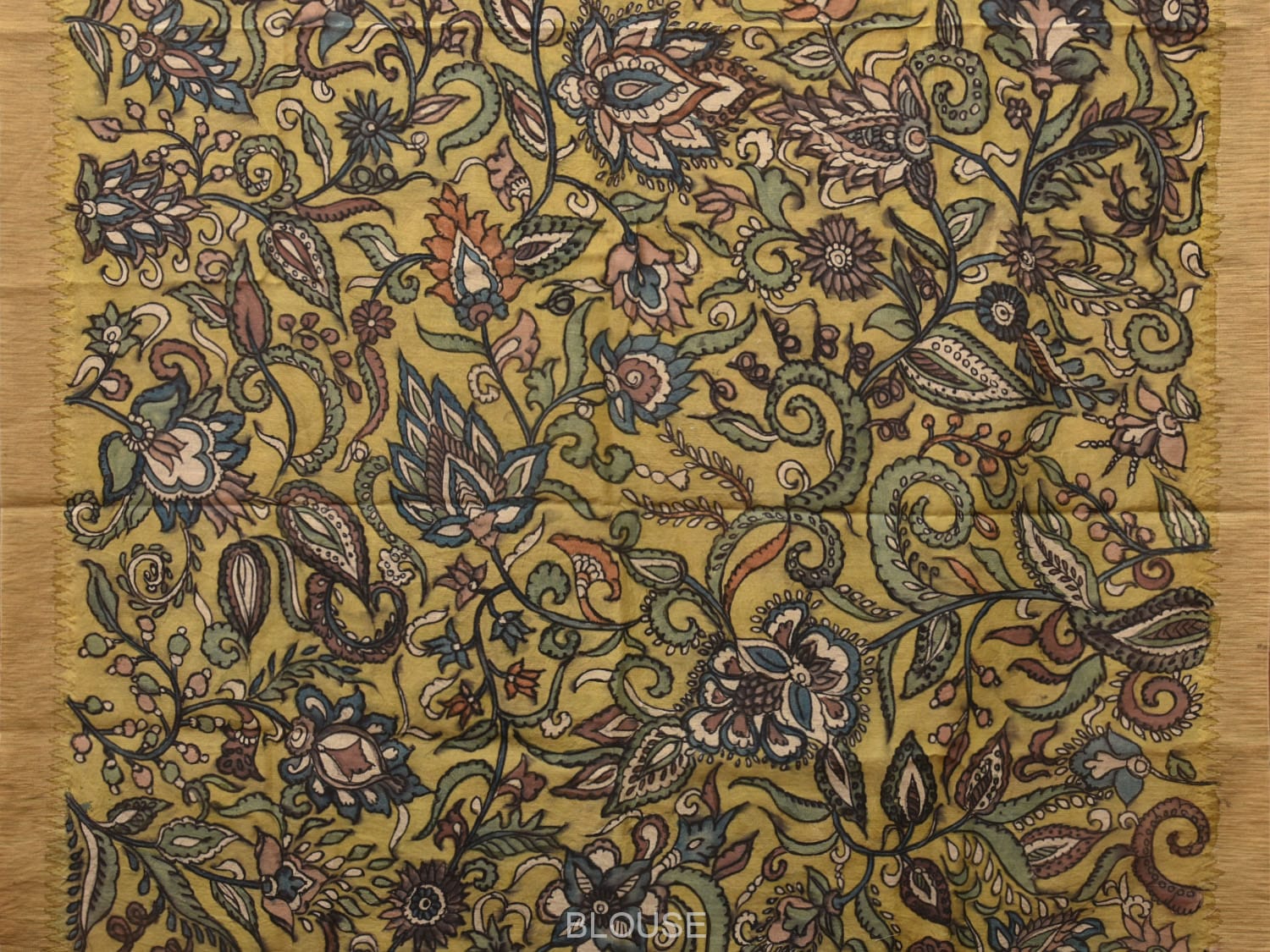 Multicolor Kalamkari Hand Painted Cotton Silk Handloom Saree With Exotic Floral and Peacocks Pallu Design - Global Threads | Grocsy