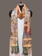 Multicolor Kalamkari Hand Painted Kanchipuram Silk Handloom Dupatta with Dashavatar Design - Global Threads | Grocsy