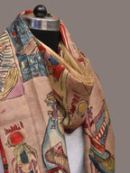 Multicolor Kalamkari Hand Painted Kanchipuram Silk Handloom Dupatta with Egyptian Design - Global Threads | Grocsy