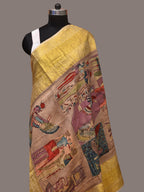 Multicolor Kalamkari Hand Painted Kanchipuram Silk Handloom Dupatta with Egyptian Design - Global Threads | Grocsy
