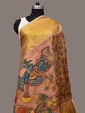 Multicolor Kalamkari Hand Painted Kanchipuram Silk Handloom Dupatta with Krishna Design - Global Threads | Grocsy