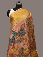 Multicolor Kalamkari Hand Painted Kanchipuram Silk Handloom Dupatta with Krishna Design - Global Threads | Grocsy