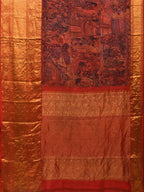 Multicolor Kalamkari Hand Painted Kanchipuram Silk Handloom Saree with Ramayana Design - Global Threads | Grocsy