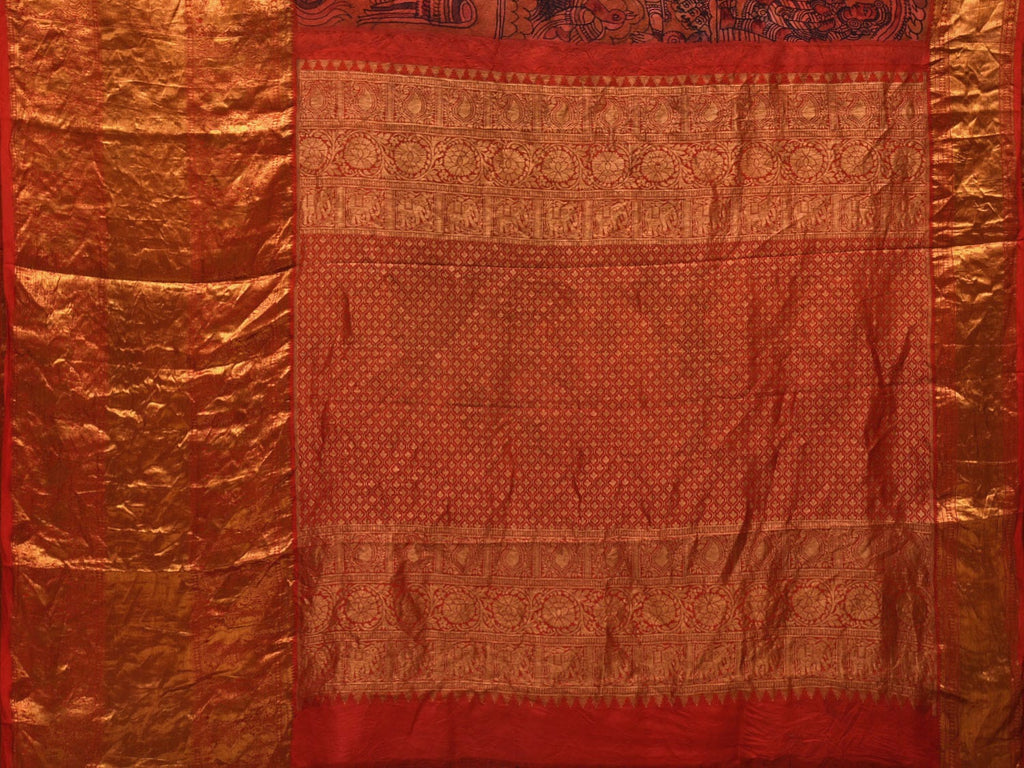 Multicolor Kalamkari Hand Painted Kanchipuram Silk Handloom Saree with Ramayana Design - Global Threads | Grocsy