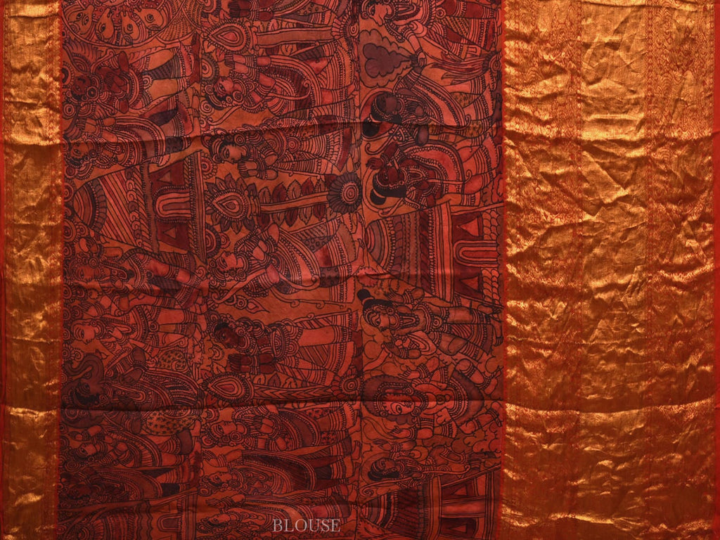Multicolor Kalamkari Hand Painted Kanchipuram Silk Handloom Saree with Ramayana Design - Global Threads | Grocsy