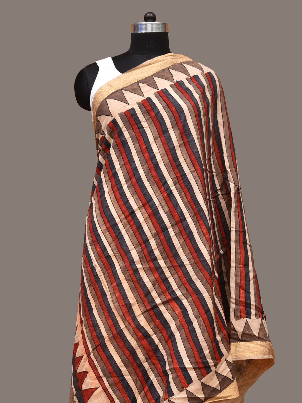 Multicolor Kalamkari Hand Painted Sico Handloom Dupatta with Strips Design - Global Threads | Grocsy