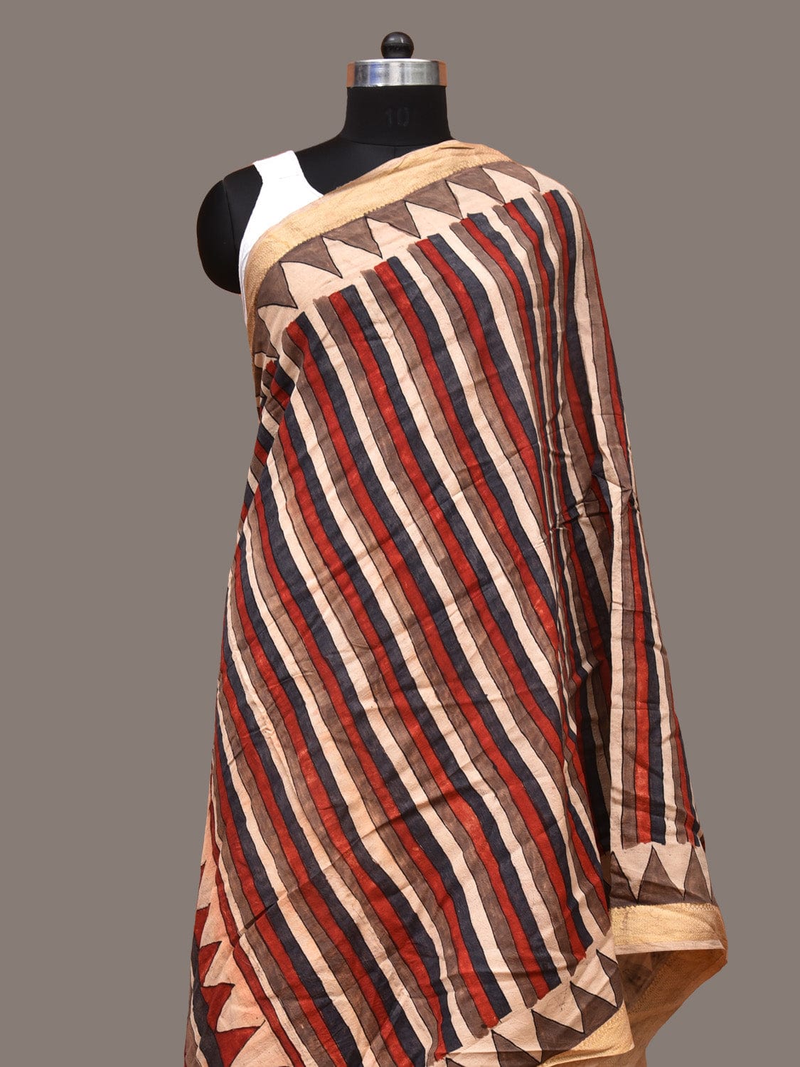 Multicolor Kalamkari Hand Painted Sico Handloom Dupatta with Strips Design - Global Threads | Grocsy
