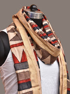 Multicolor Kalamkari Hand Painted Sico Handloom Dupatta with Strips Design - Global Threads | Grocsy