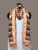 Multicolor Kalamkari Hand Painted Sico Handloom Dupatta with Strips Design - Global Threads | Grocsy