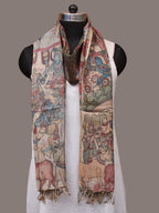 Multicolor Kalamkari Hand Painted Tussar Handloom Dupatta with Krishna Design - Global Threads | Grocsy