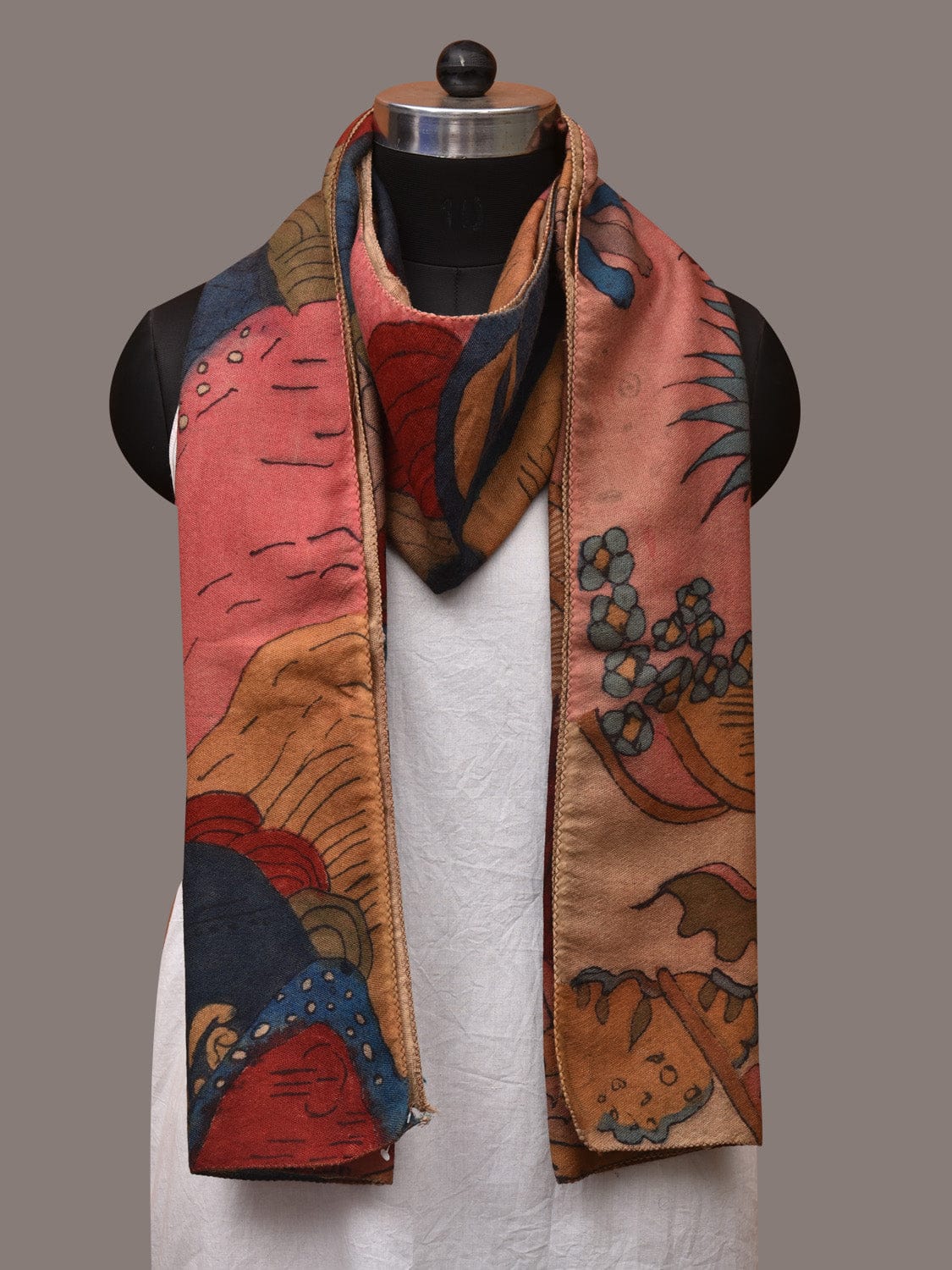 Multicolor Kalamkari Hand Painted Woolen Handloom Stole with Mountains Design - Global Threads | Grocsy