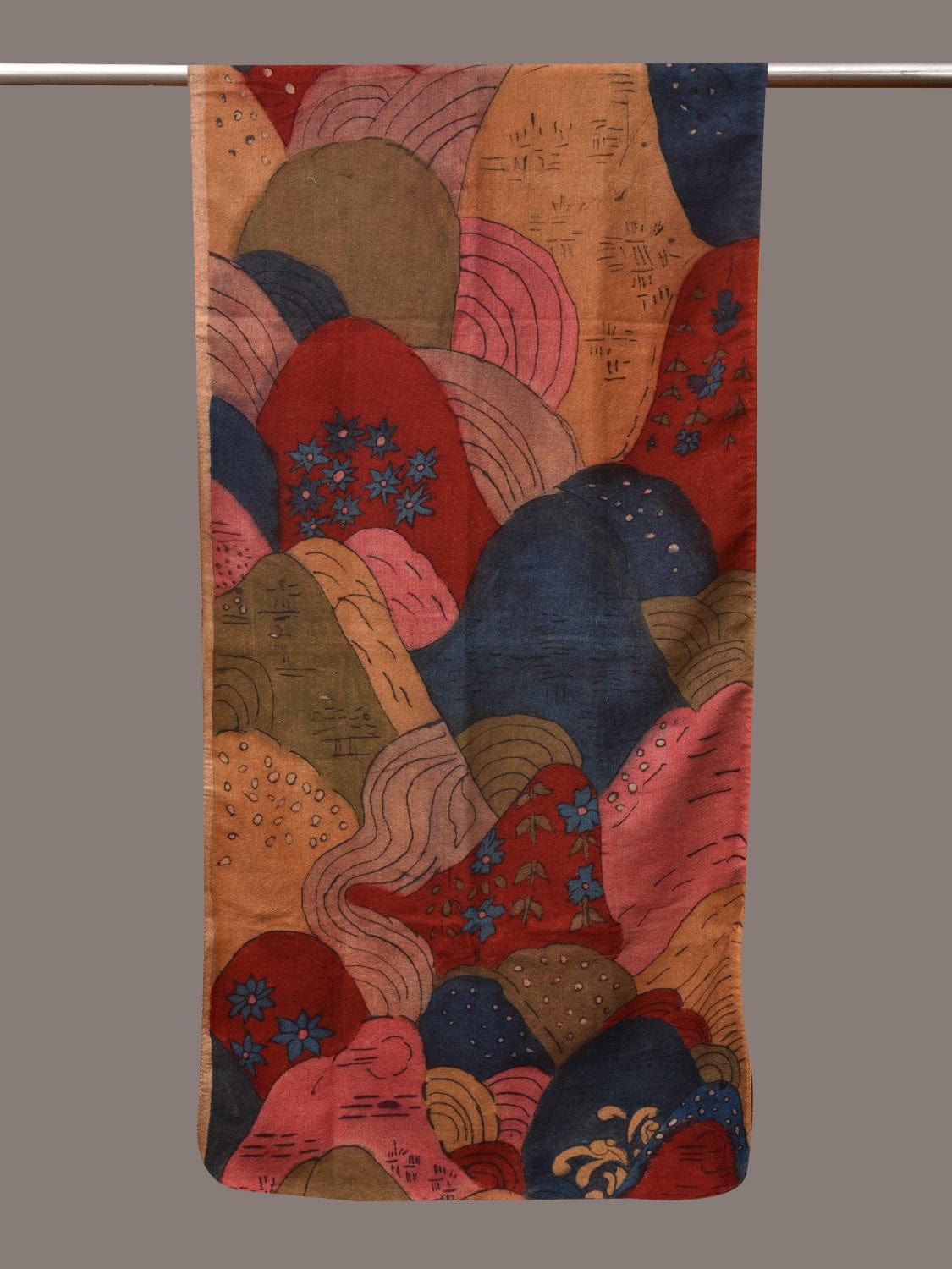 Multicolor Kalamkari Hand Painted Woolen Handloom Stole with Mountains Design - Global Threads | Grocsy