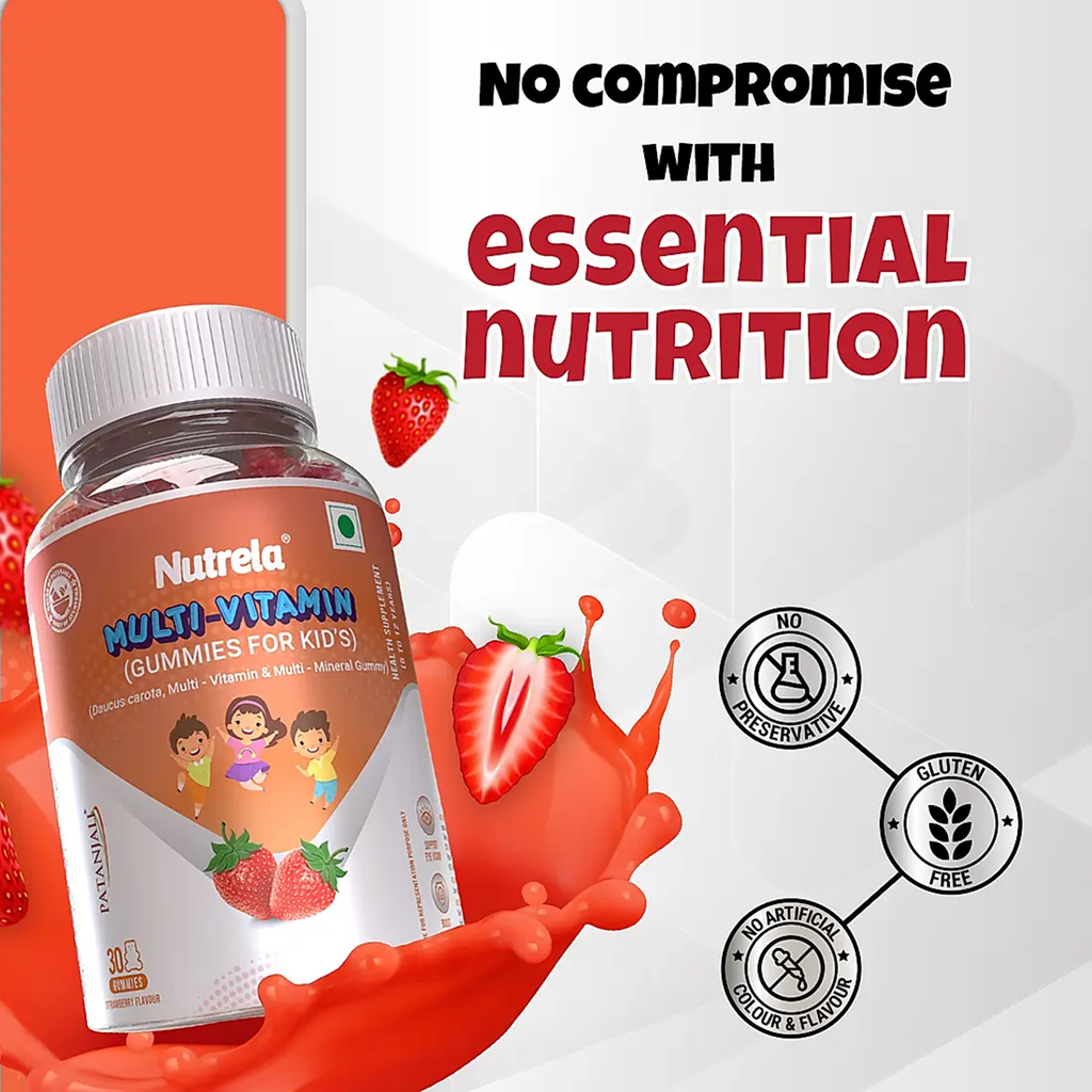 Patanjali Nutrela Multi- Vitamin Kids Gummies- Straberry Flavour | Grocsy