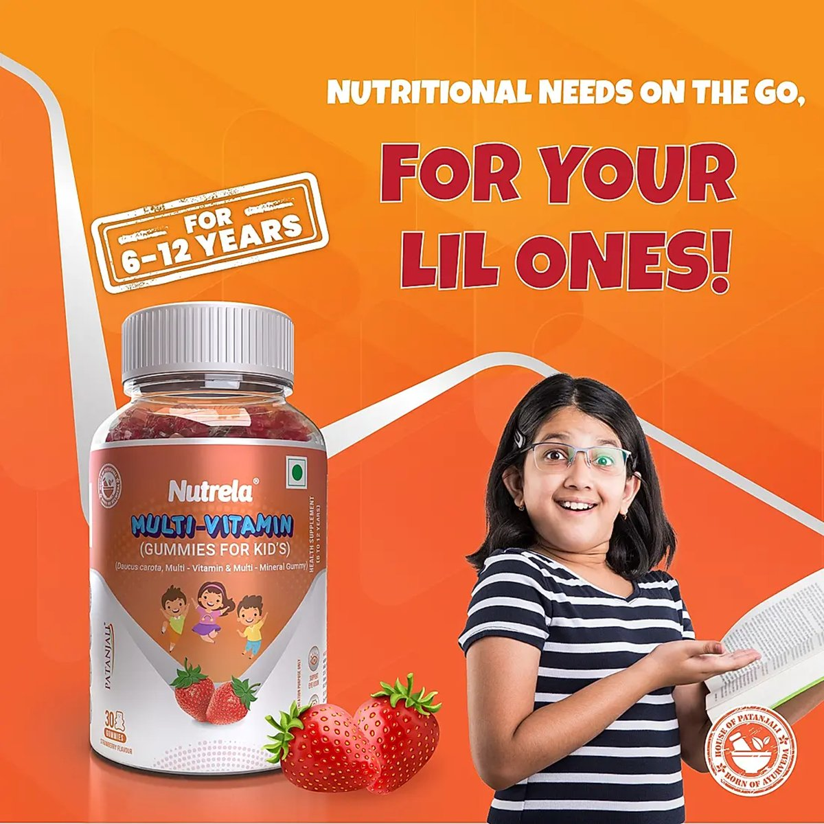 Patanjali Nutrela Multi- Vitamin Kids Gummies- Straberry Flavour | Grocsy