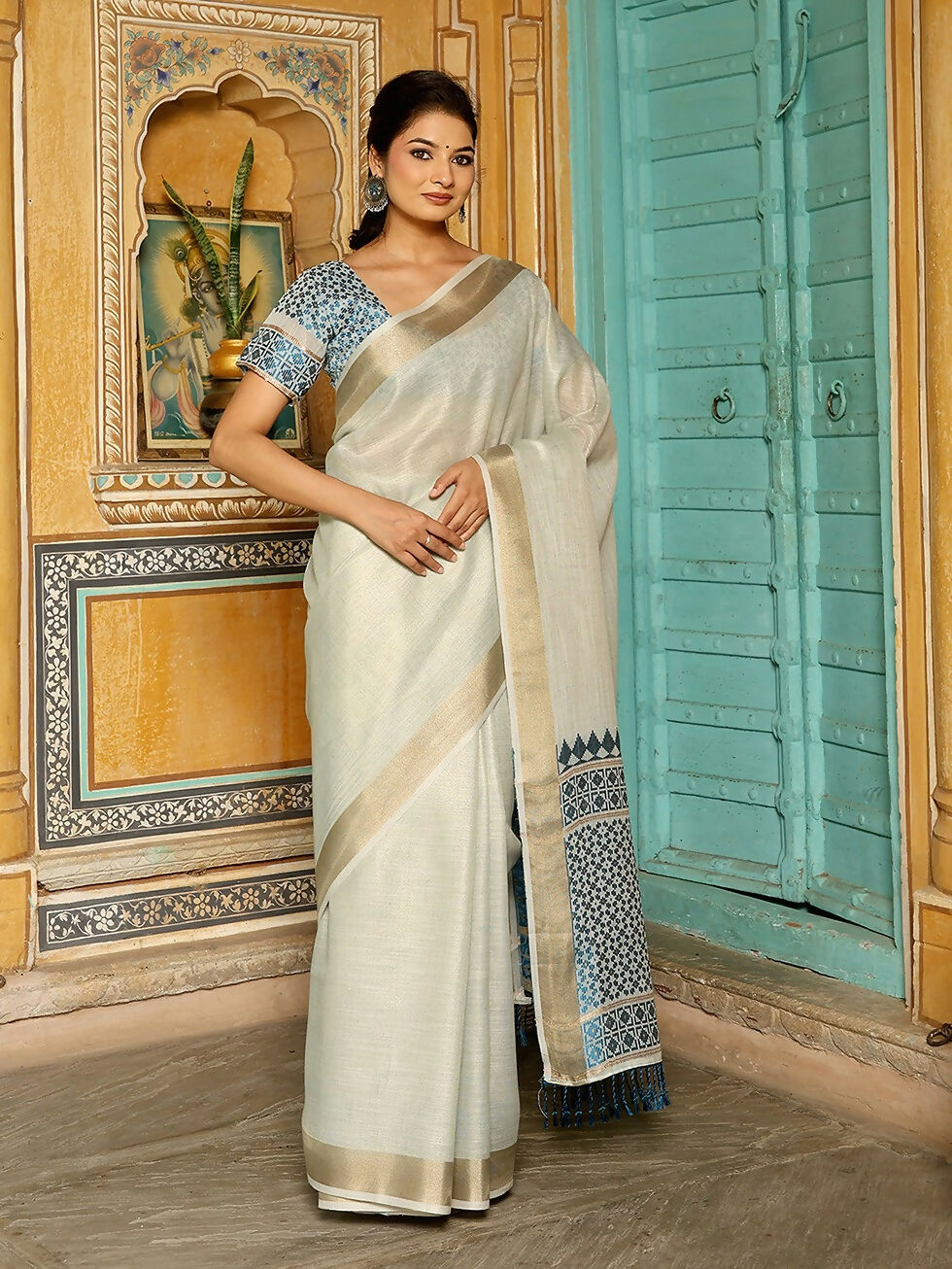Shree Shyam Fashion Sky Blueline Saree | Grocsy