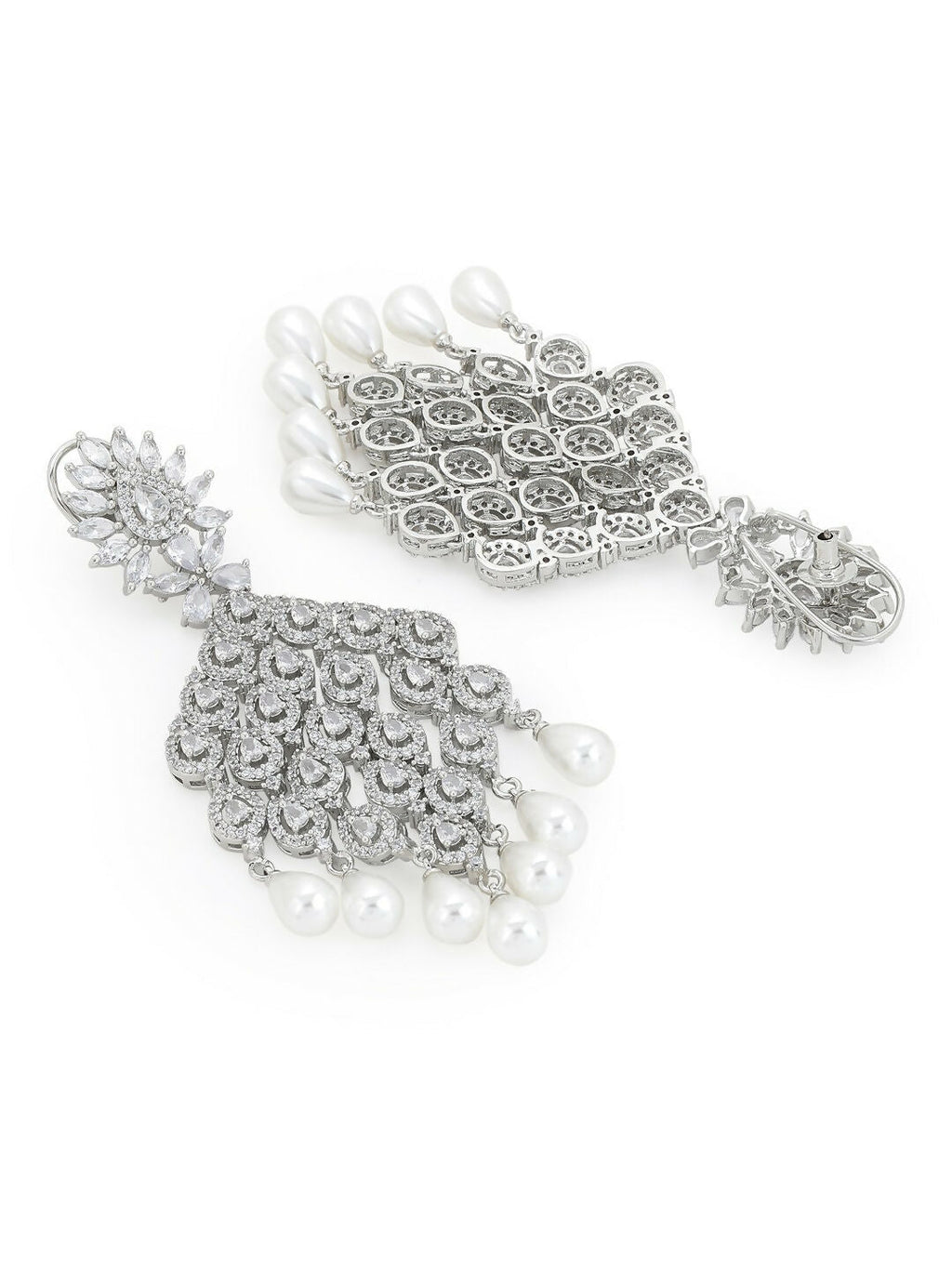 Silver Earrings with Pearl Drops- Ruby Raang | Grocsy