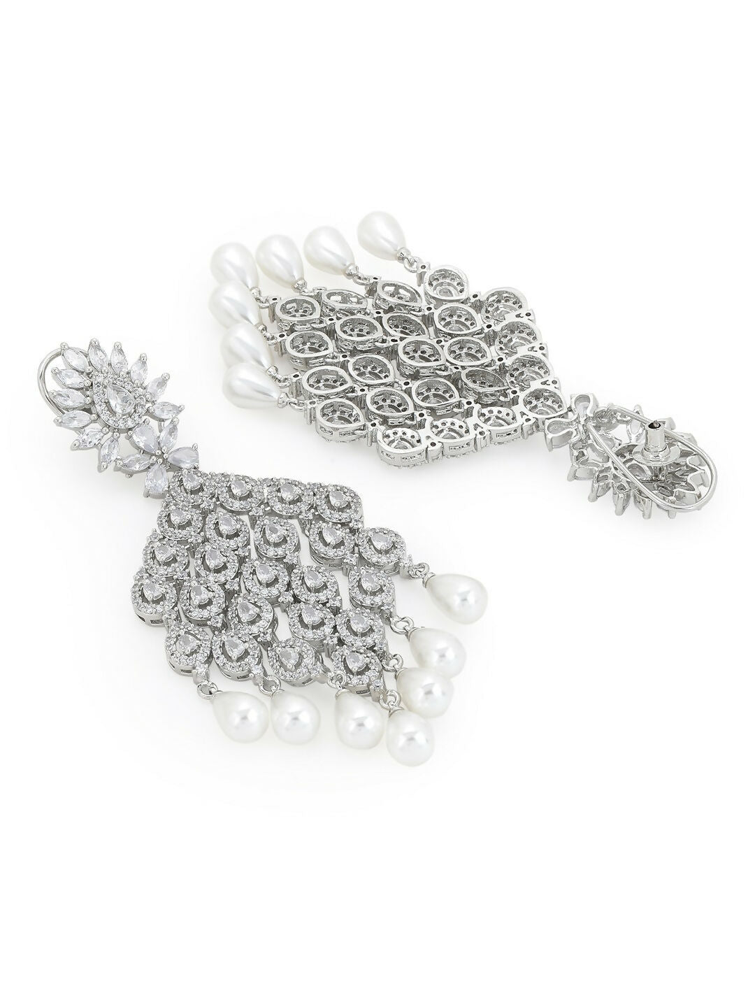 Silver Earrings with Pearl Drops- Ruby Raang | Grocsy