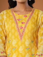 Yufta Muslin Mustard Hand_Embroidery Kurta Dupatta Pant Set | Grocsy