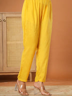 Yufta Muslin Mustard Hand_Embroidery Kurta Dupatta Pant Set | Grocsy