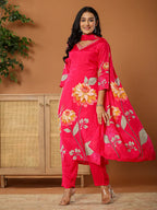 Yufta Muslin Pink Kurta Dupatta Pant Set | Grocsy