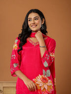 Yufta Muslin Pink Kurta Dupatta Pant Set | Grocsy