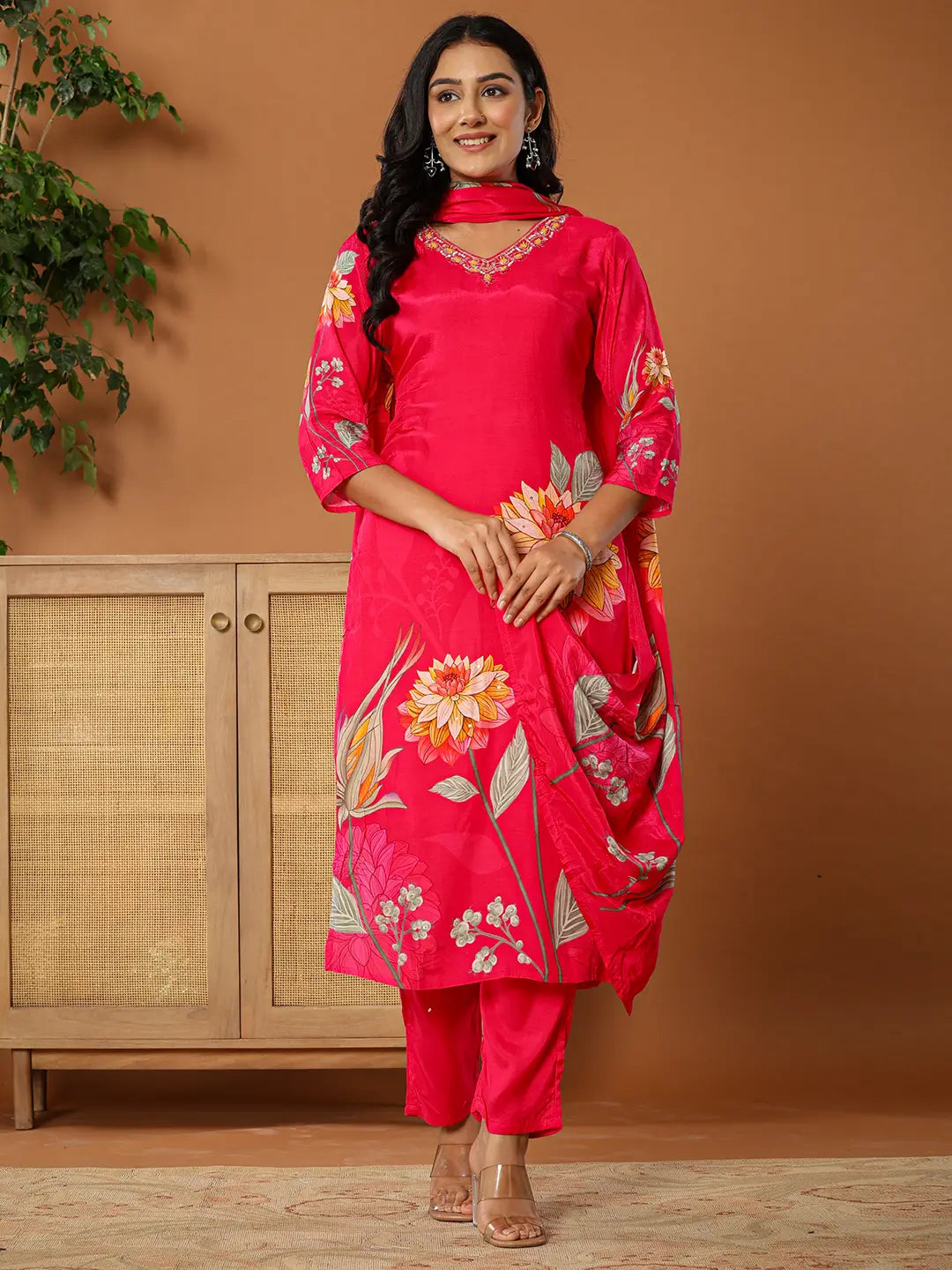 Yufta Muslin Pink Kurta Dupatta Pant Set | Grocsy