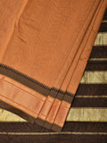 Mustard and Black Bamboo Cotton Plain Saree with Strips Pallu Design No Blouse - Global Threads | Grocsy