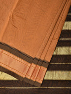 Mustard and Black Bamboo Cotton Plain Saree with Strips Pallu Design No Blouse - Global Threads | Grocsy