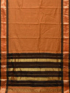 Mustard and Black Bamboo Cotton Plain Saree with Strips Pallu Design No Blouse - Global Threads | Grocsy
