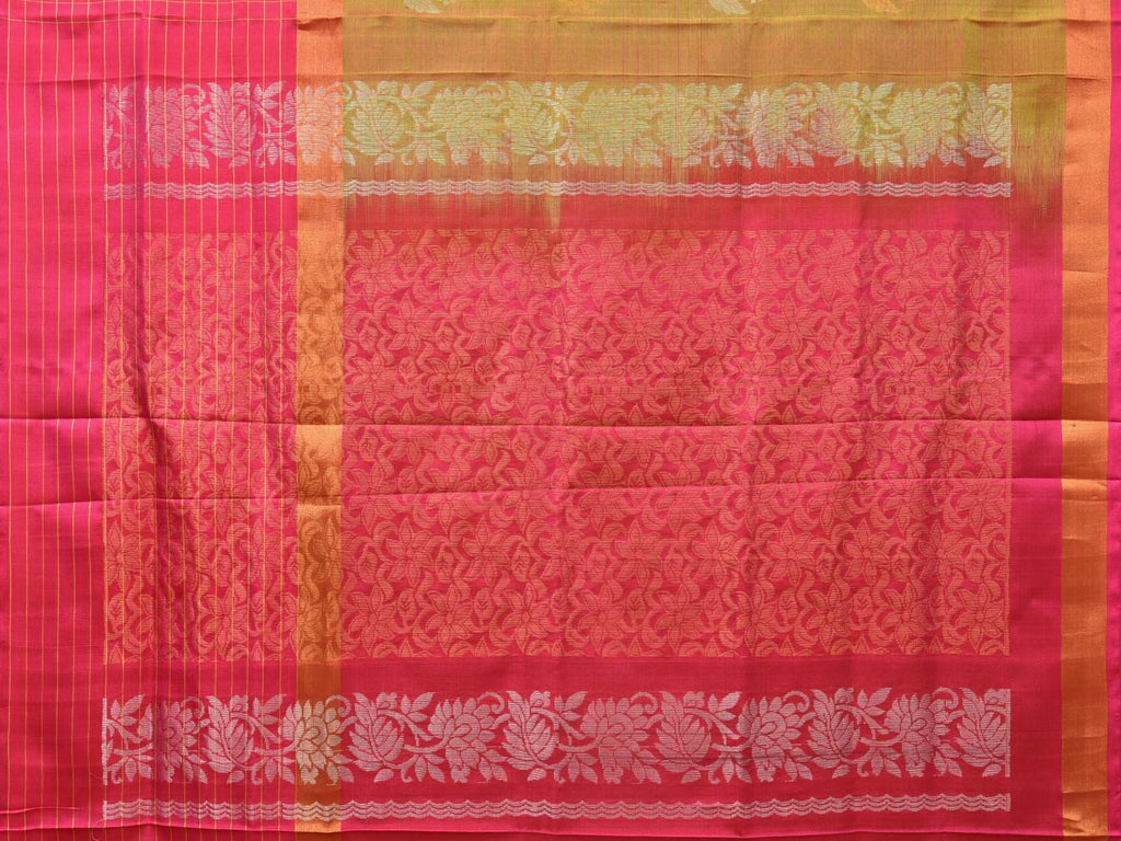 Mustard and Pink Uppada Silk Handloom Saree with Body Buta and Checks Border Design - Global Threads | Grocsy