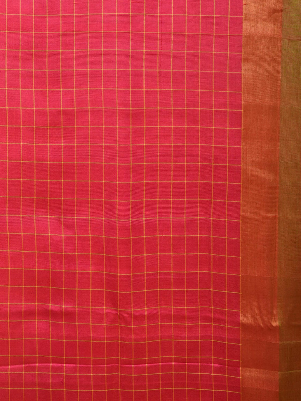 Mustard and Pink Uppada Silk Handloom Saree with Body Buta and Checks Border Design - Global Threads | Grocsy