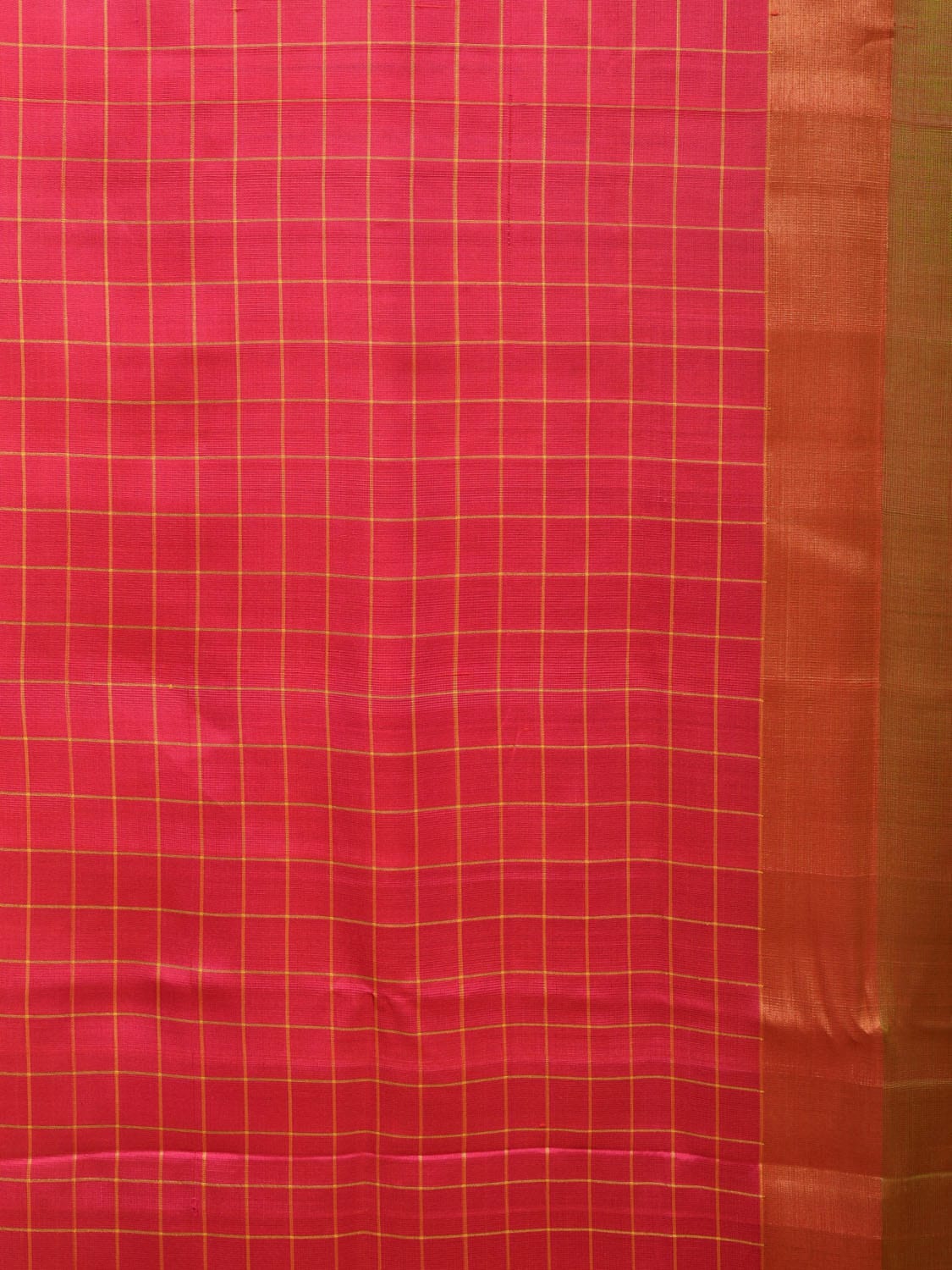 Mustard and Pink Uppada Silk Handloom Saree with Body Buta and Checks Border Design - Global Threads | Grocsy