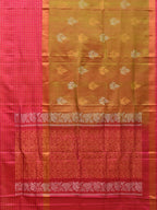 Mustard and Pink Uppada Silk Handloom Saree with Body Buta and Checks Border Design - Global Threads | Grocsy