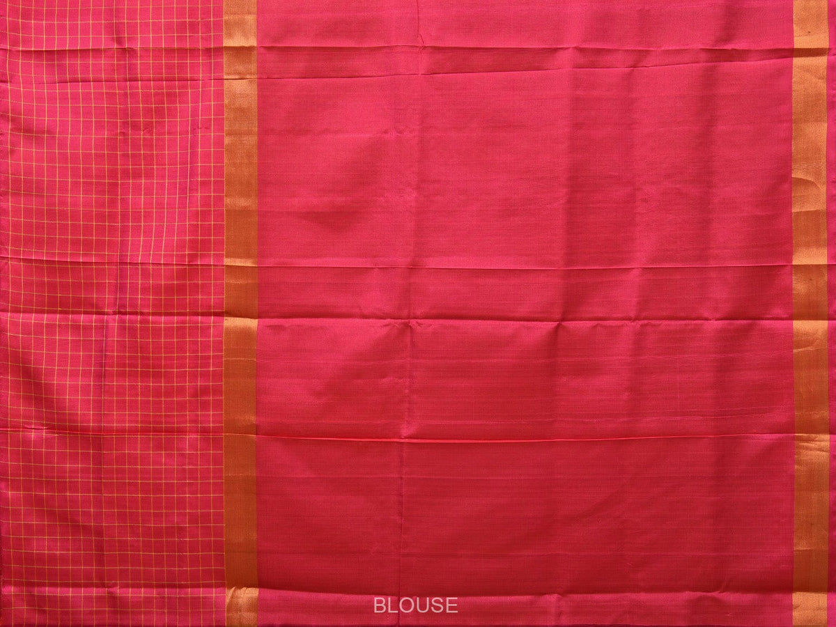 Mustard and Pink Uppada Silk Handloom Saree with Body Buta and Checks Border Design - Global Threads | Grocsy