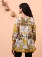 Yufta Mustard And White Cotton Gathered Or Pleated Angrakha Top | Grocsy