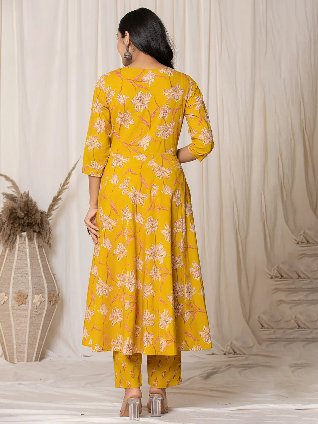 Yufta Mustard Cotton Dori_Embroidery Anarkali Kurta Dupatta Set | Grocsy